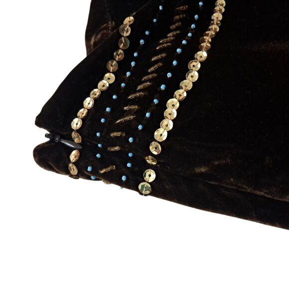 VTG Carole Little Skirt Womens 8 Brown Midi Velvet Beaded Whimsigoth Hippie Boho - Picture 7 of 12